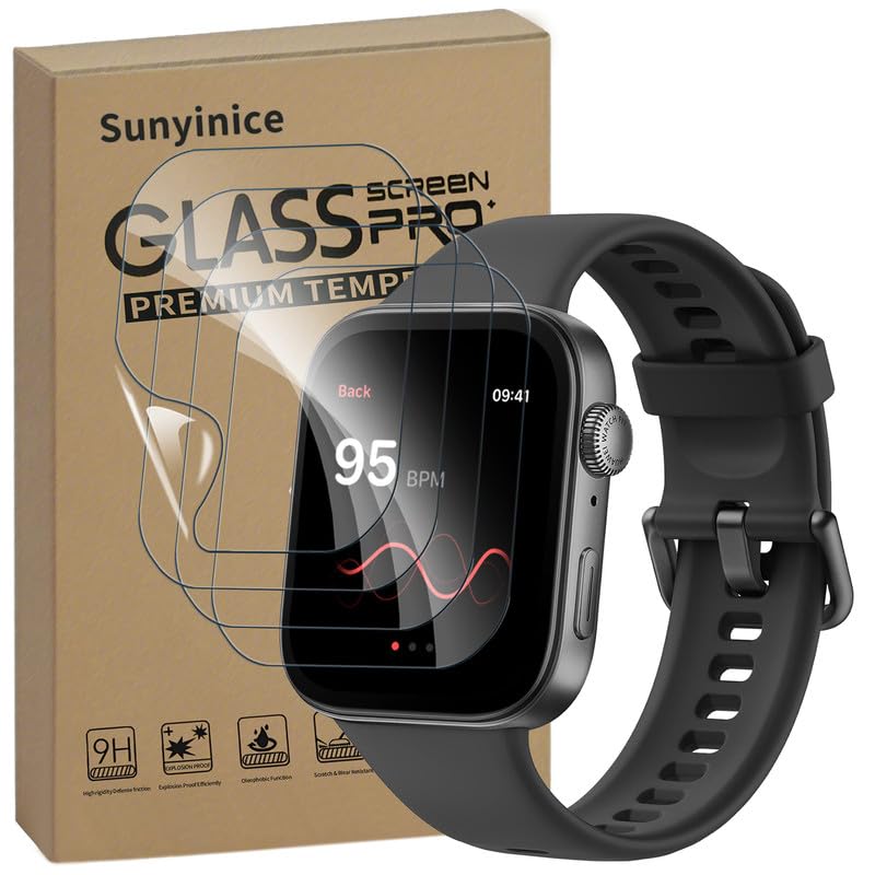 Sunyinice 4 unidades Protector de pantalla para Huawei Watch Fit 3 Protector de pantalla de cristal blindado para Huawei Watch Fit 3, protector de pantalla de dureza 9H, HD ultraresistente, libre de