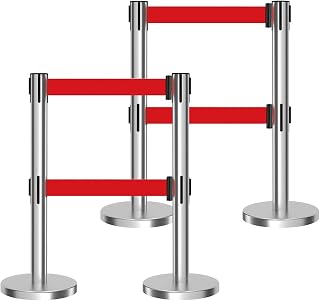 Stanchions with Retractable Belt, 2-Tier Retractable Belt Stanchion Poles with Refillable Base for Airports, Red Carpet Events