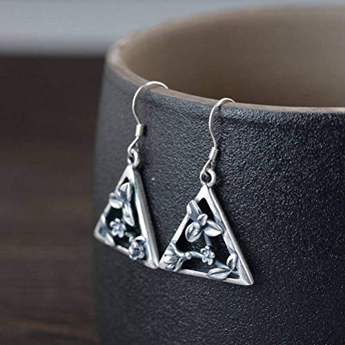 Boucles d'oreilles fleur triangle en argent S925 style chinois rétro