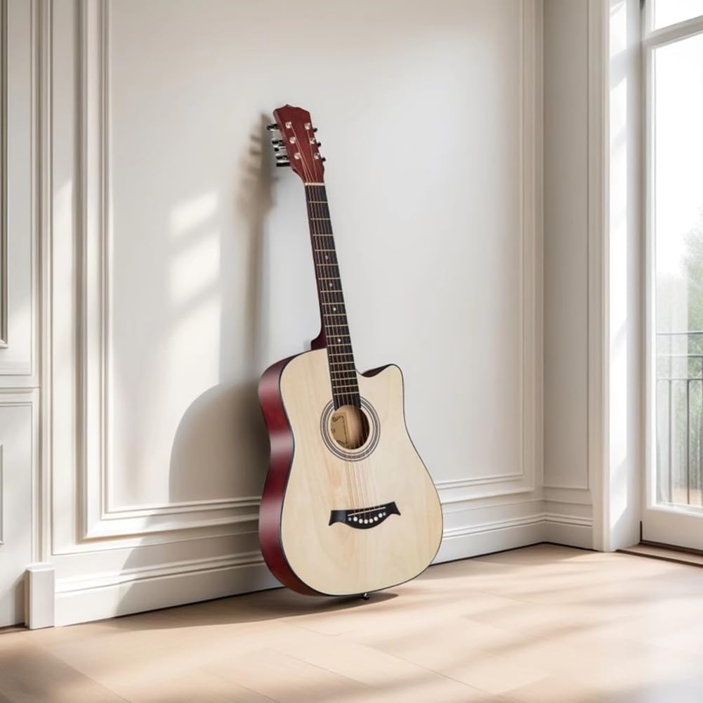 38 Inch Acoustic Guitar, 6 Steel-String Wood Guitar with Starter Kit, Gig Bag, Strings, Strap, Pitch Pipe And Pick,Black,38in