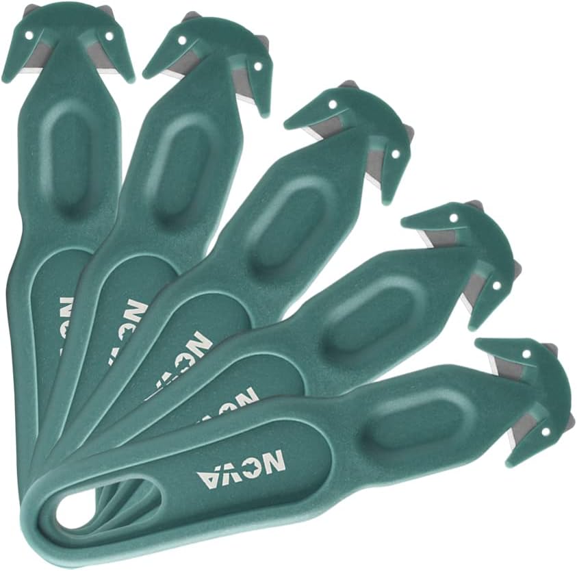 Nova Safety Cutter Tool, Ergonomic Film Cutting Blade, Box, strap, carton and package Opener (Green, 5 Pack)
