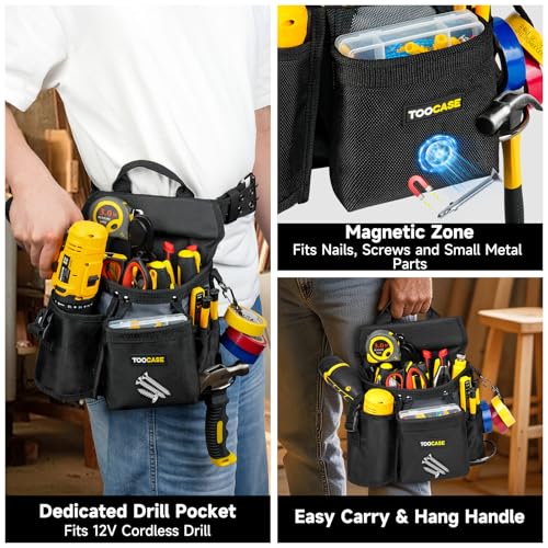 Tool Belts,18-Pocket Magnetic Tool Pouches with Drill Holster,Metal Buckle by TOOCASE - Used condition - Image 3