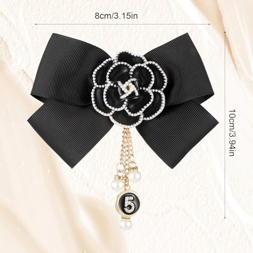 Image of Dimeho Imitation Pearl Dangle Chain Brooch Vintage Lapel Pins and Brooches for Women Four Leaf Clover Brooch