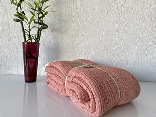 100% Cotton Muslin Blanket, 4 Layers Bedspread, Soft Turkish Cotton Muslin Bed Cover, Reversible Coverlet, Red (King Size 95X102-230X260Cm) #TOP1