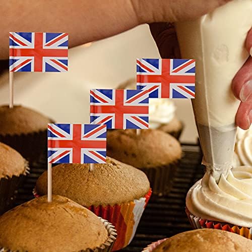 Parieo 100 Pieces Union Jack Toothpick Flags UK British Flag for National Day Party Cupcake Toppers Decoration