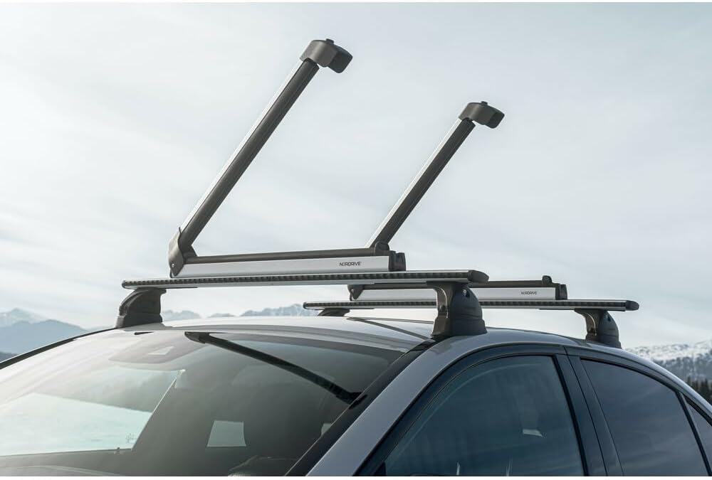 NORDRIVE N40011 Nordic King Ski Rack in open position on a car roof
