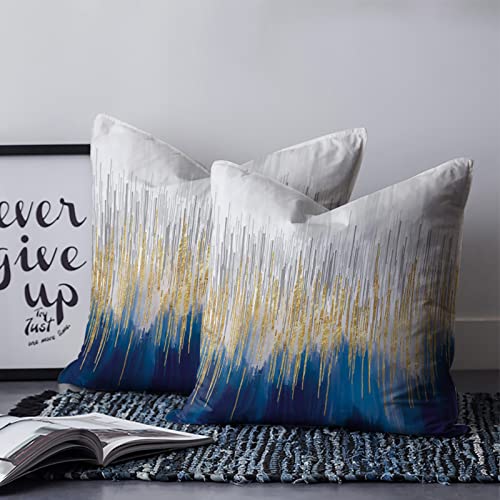 Pillow Covers 18X18In Set Of 2 Modern Abstract Art Colorful Navy Blue Gold Gray Ombre Throw Pillow Covers Square Pillow Case Sofa/Couch Cushion Covers Zipper Pillow Protector For Bedroom Living Room #TOP21