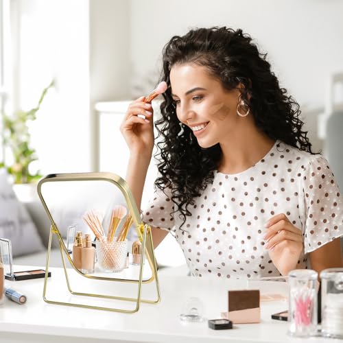 Espejo de maquillaje giratorio 360° con doble cara de metal 6