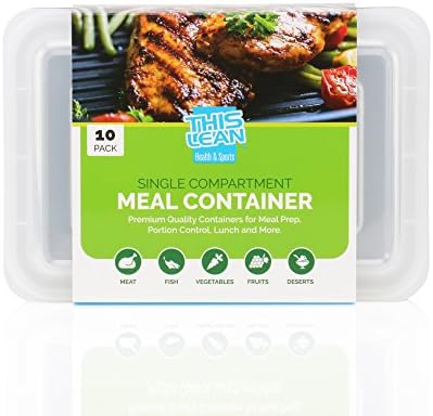 THIS LEAN 1 Compartment Meal Prep Containers [10-Pack] for Food Storage. Free Recipe & Portion Size Guide Included. Dishwasher, Freezer and Microwave Safe. Bento Lunch Box.