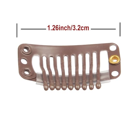 20pcs Wig Clips, 9-Teeth Stainless Steel Snap Hair Extension Clips, Diy Clip for Hairpieces Wigs Hair Extensions (Light Brown)