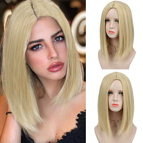DIFEI 14 inches Natural Blonde or Vanilla Bob Wig Sleek Blunt Shoulder Length Haircut Bob Wigs for Women (Blonde)