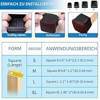 Ezprotekt Bodenschoner Schwarz, Stuhlbeinabdeckungen, 16 Stück Stuhlbeinkappen Φ 28-37 mm große quadratische Fußabdeckung, weicher Gummi, Unterseite mit 3 mm dunkelbraunem Vliesstoff – Ansicht 2