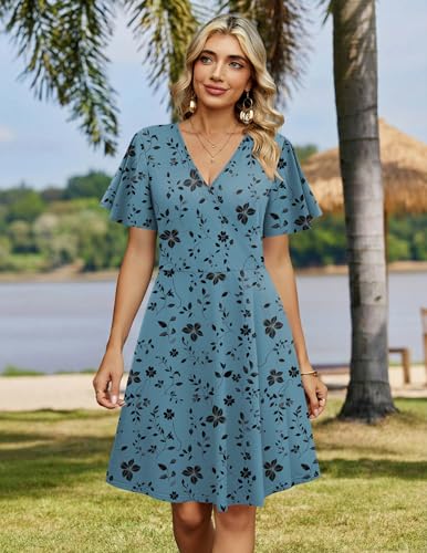 Image of Zeagoo Womens Summer Dresses Wrap V Neck Dress Floral A-Line Ruffle Sleeve Casual Sundress with Pockets 2026