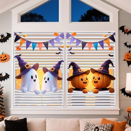 Halloween Window Cover Decorations 2 Pcs, Fabric Cute Funny Ghost...