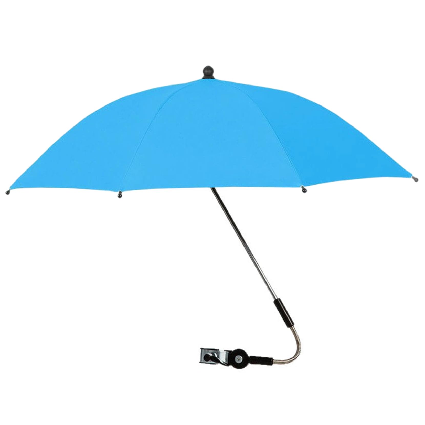 Clip On Umbrella, 360° Adjustable Sun Shade for Stroller Beach Chair, Blue