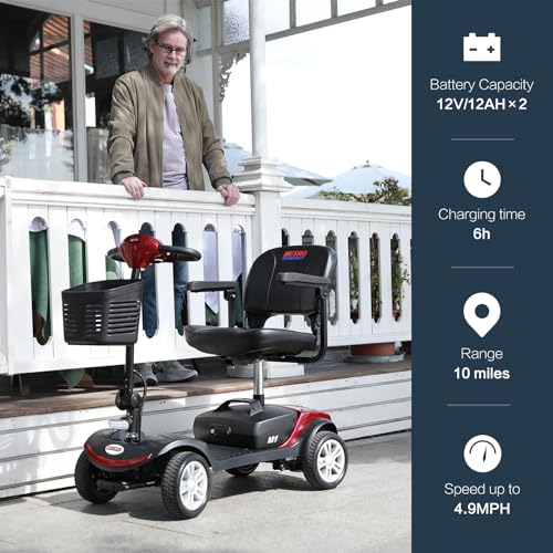 Folding Mobility Scooter for Seniors 4 Wheel Scooter for Adults Electric Medical Scooter Compact for Foldable in Boot Trunk for Traveling with Seniors (M1 Red)