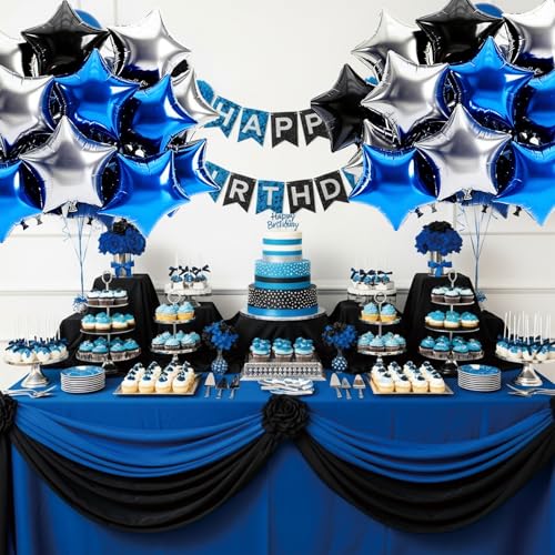 TONIFUL 15Pcs 18 Inch Large Navy Blue Silver Black Star Shape Foil Balloons Big Stars Helium Mylar Ballons for Birthday Wedding Bridal Shower Anniversary Engagement Party Decorations Supplies by TONIFUL - Image 6
