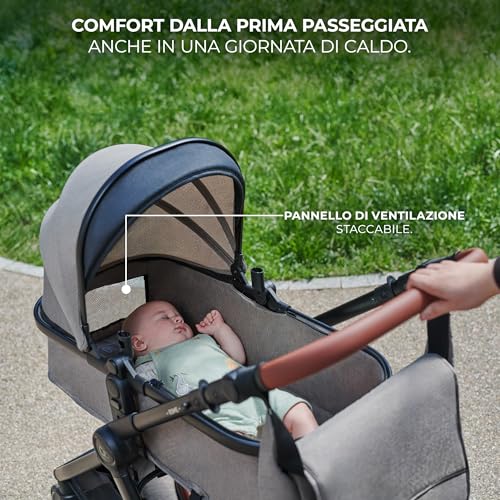 Kinderkraft ESME Trio passeggino neonati 3 in 1 fino 26 kg, con Ovetto I-SIZE 40-75 cm, Carrozzina reversibile fronte mamma e strada, Pieghevole, Grigio - 6