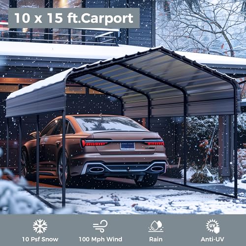 Image of GREEN PARTY 10x15 ft Metal Carport Heavy Duty Frame Canopy Garage Shelter