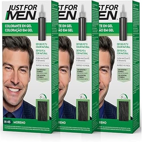 Just For Men Colorante en Gel, Tinte Pelo Hombre, Cubre Solo Las Canas, Restaurando El Color Original Para Una Apariencia Natural, Color Castaño Oscuro, H45 (3 Pack)