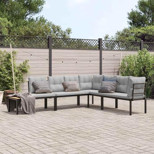 Gecheer Bancos de jardín Cojines 4 pzas Acero Recubrimiento Polvo Negro,Muebles Jardin Exterior,Conjunto Jardin Exterior, Muebles Terraza,Sillones Jardin Exterior CTY-4