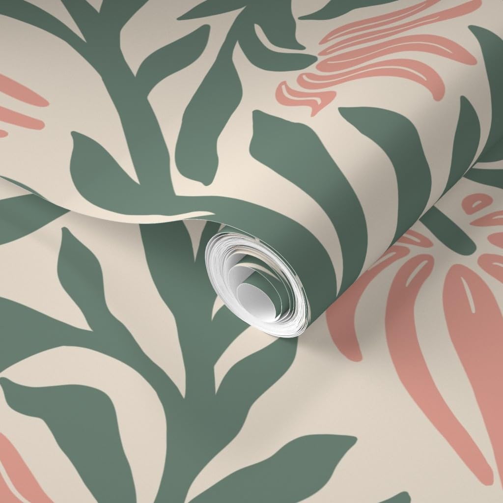 Removable Wallpaper Swatch - Sage Botanical William Morris Arts and Crafts Cottagecore Grand Millennial Modern Floral Custom Pre-Pasted Wallpaper by Spoonflower
