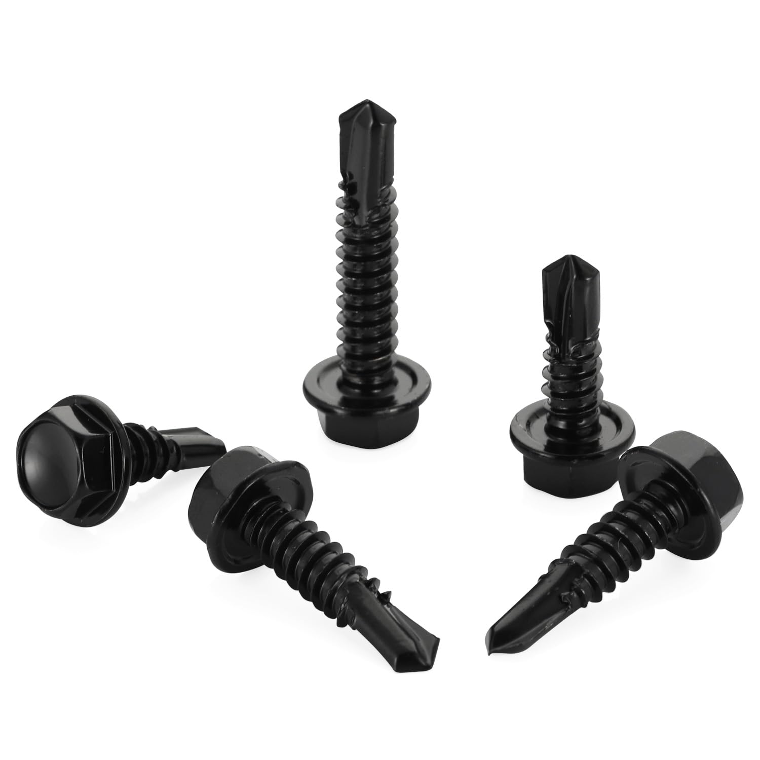 # 14 x 1'' Tornillos Autoperforantes Hexagonales de Cabeza de Arandela Negra Oxidada, Tornillo Autorroscante, Acero Inoxidable 410, 50 Piezas