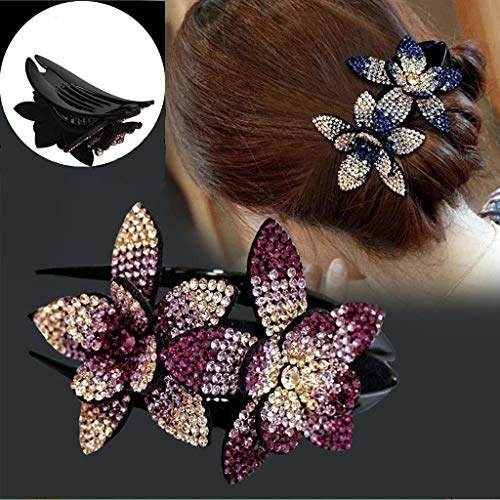 5 Pcs Double Flower Rhinestone Hair Clip Elegant Hair Accessories Long Hair Adult Hair Jewelry For Women Crystal Thick Hairpin #TOP2