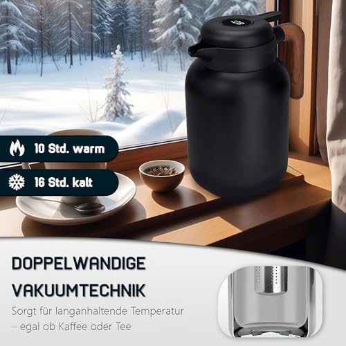 Foto von VETIN Thermoskanne mit Teesieb 1,5L aus 304 Edelstahl, Kaffeekanne Thermo