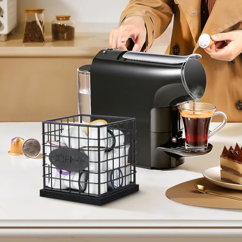 Image of YINMIT K Cup Holder Organizer, Sturdy Coffee Pod Holder Organizer, 35 Kcup Large Capacity Storage Basket for Kitchen Counter and Office Desktop (Black-Square)