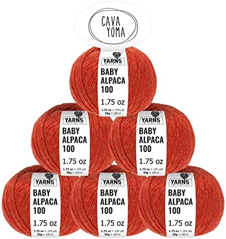 CAVAYOMA 100% Baby Alpaca Yarn Light Worsted in 35+ Colors (Itch-Free) #3 DK Weight Yarn for Knitting & Crocheting Set of 6 Skeins (300g, 10,5oz) Hand Selected Quality from Peru - Orange (Melange)