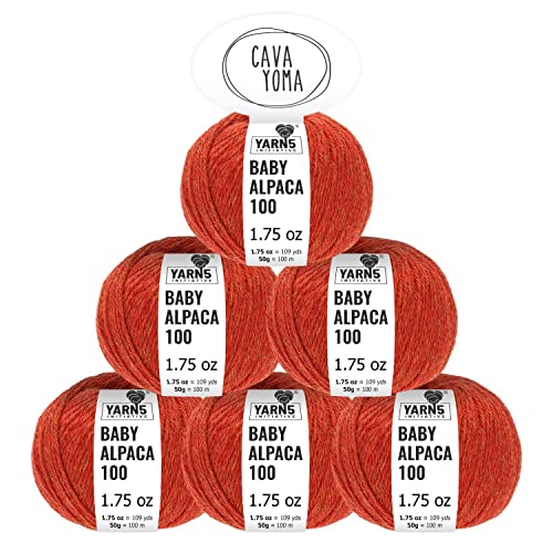 Cavayoma 100% Baby Alpaca Yarn Light Worsted In 35+ Colors (Itch-Free) #3 Dk Weight Yarn For Knitting & Crocheting Set Of 6 Skeins (300G, 10,5Oz) Hand Selected Quality From Peru - Orange (Melange) #TOP5