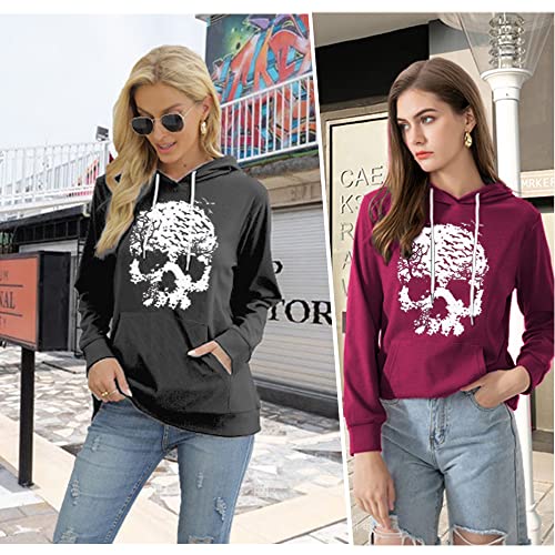 Women's Long Sleeve Hoodies Tops Funny Gothic Graphic Skull Print Lightweight Hooded Sweatshirts Pullover Casual Tunic Shirts With Pocket (Purple,Xl) #TOP6