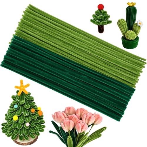 200 Pcs Green Pipe Cleaners Chenille Stems Fuzzy Sticks Thick Green Pipe Cleaners Craft Bulk for Making Flowers Animals Arts Craft Home DIY Mothers Day Decorations Creative School Projects