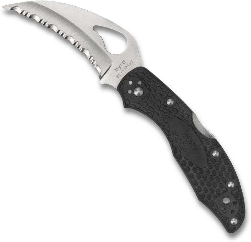 Byrd by Spyderco Hawkbill Folding Pocket Knife with 2" 8Cr13MoV Steel Blade and FRN Handle - EDC Knife for Men and Women, Perfect for Hunting, Tactical, Camping, Survival - SpyderEdge - BY22SBK