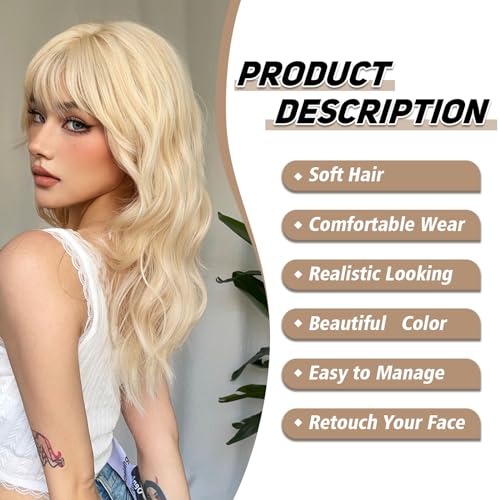 Testar Blonde Wig for White Women, 22 Inch Platinum With Bangs, Hair Replacement - Image 2
