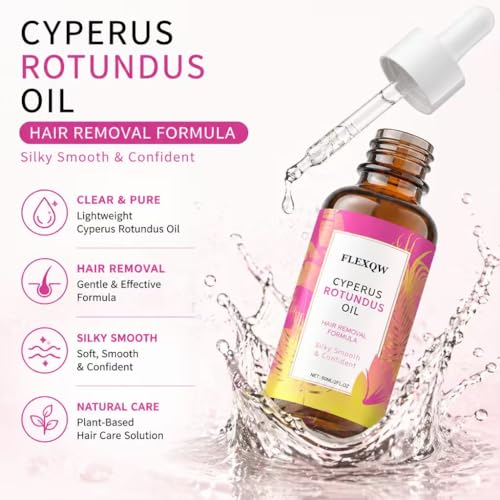 FLEXQW Cyperus Rotundus Oil Natural Hair Removal Oil，Soothing & Moisturizing Body Oil for Post-Depilatory Care, Calm Irritation, Reduce Redness, Repair Skin, Smooth & Soften Skin，Gentle Hair Removal Oil