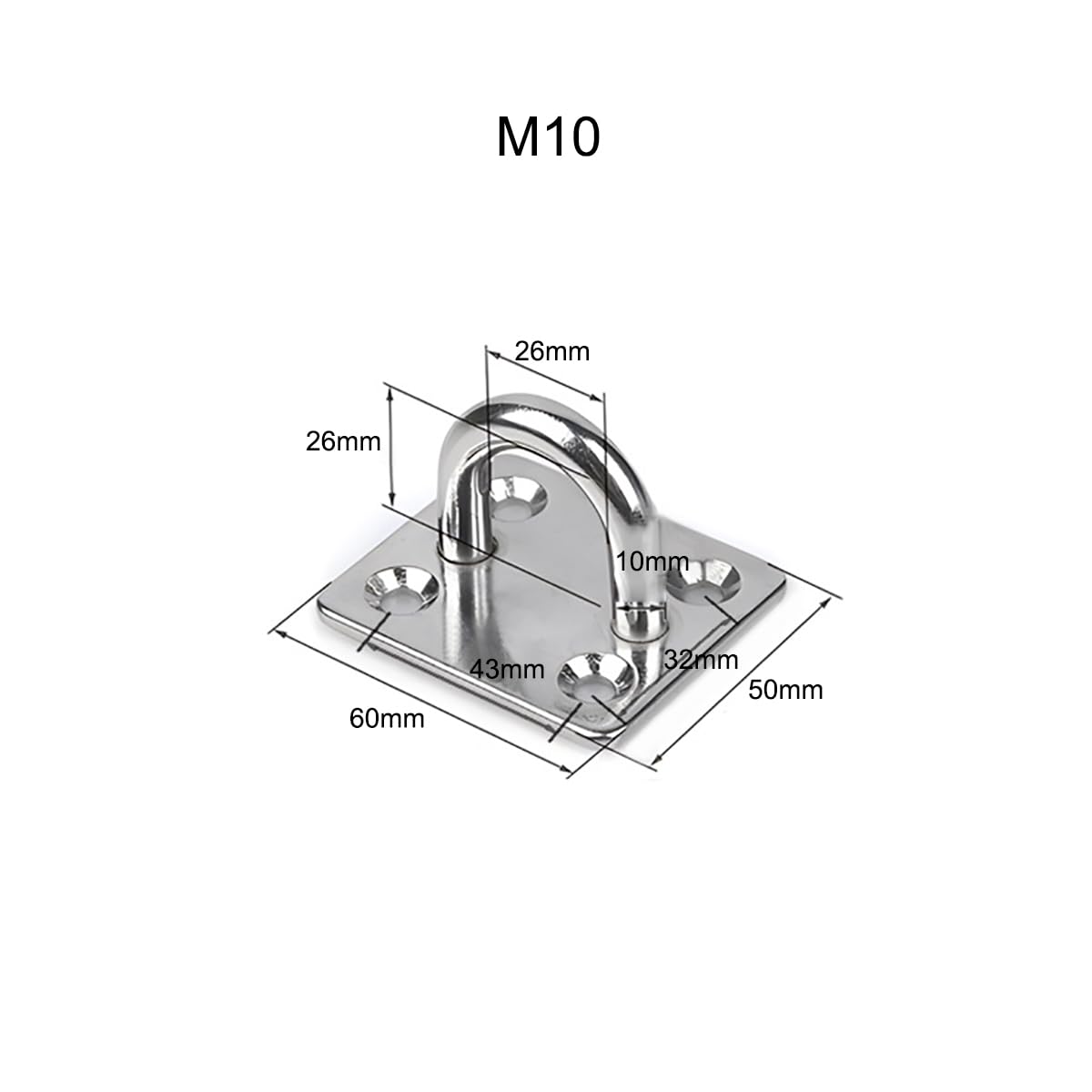 Piastra rettangolare M10 in acciaio inox, resistente, per fissare e installare sacchi di sabbia, cesti sospesi, altalene, 2 pezzi