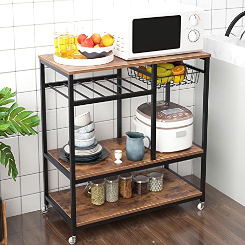 soges Kitchen Bakers Rack Kitchen Cart Utility Storage Shelf Microwave Oven Stand Storage Shelf Rustic Brown YL D5002