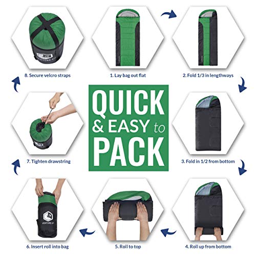 Venture 4Th 3-Season Xl Sleeping Bag, Extra Large – Lightweight, Comfortable, Water Resistant, Backpacking Sleeping Bag For Big And Tall Adults – Ideal For Hiking, Camping & Outdoor – Green/Gray #TOP7