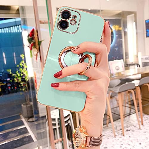 OWM iPhone 12 Case with Ring Holder Stand Magnetic Back Silicone Shockproof Gold Edge Luxury Designer Girls Women Soft Protective Phone Cover Compatible for iPhone 12-6.1" (Blush Pink)