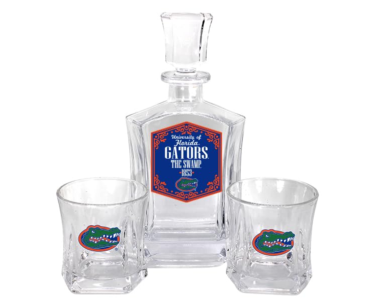 Florida Gators Decanter Set, Officially Licensed, Includes 25 oz Decanter and Two 10 oz Rocks Glasses