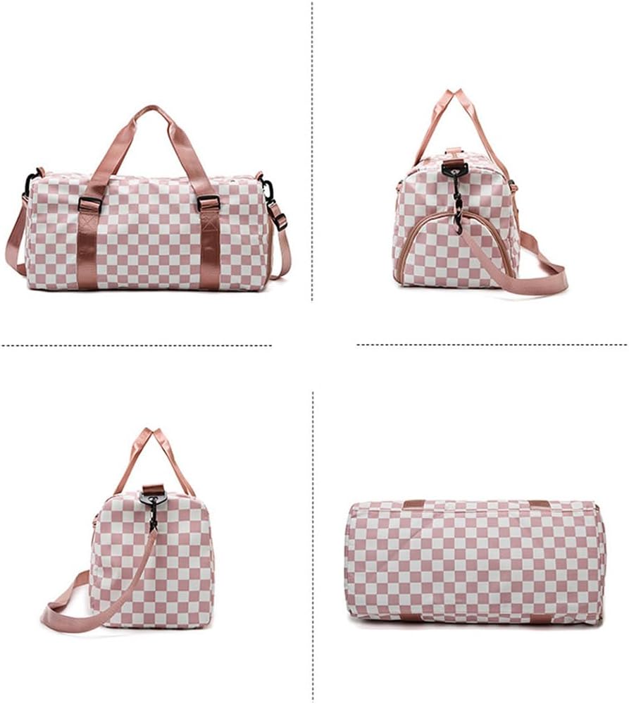 Checkered Gym Duffel with Shoes Compartment & Wet Pocket, Sports Dance Travel Bag for Women/Men (Black) - Image 9