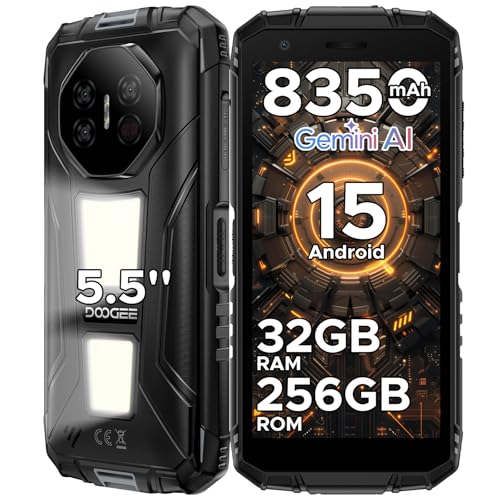 DOOGEE Fire 3 Max Rugged Phone Unlocked, 32GB+256GB/2TB Android 15 Rugged Smartphone, 8350mAh Battery Rugged Cell Phone with 5.5" HD Display, 48MP+20MP Night Vision, 2 Camping Lights, IP68/I