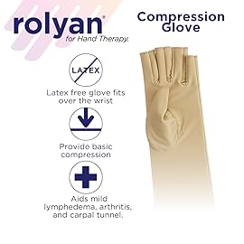 Rolyan Compression Glove, Fingerless Compression Glove for Arthritis for Men & Women, Arthritis Compression Gloves for Carpal Tunnel, Compression Glove for Swelling, Left Hand, Large, Open Finger