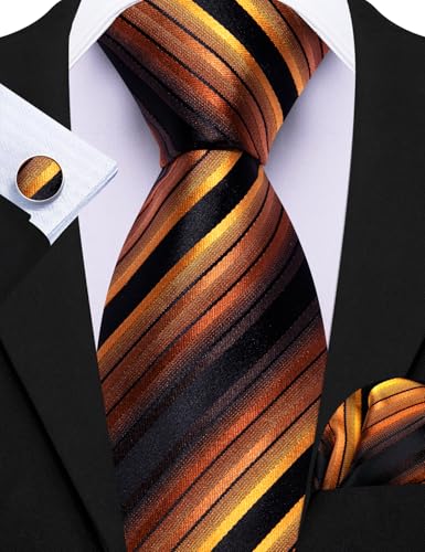 Image of Barry.Wang 6 PCS Men Ties Set Silk Business Fashion Woven Necktie Handkerchief Cufflinks Paisley Stripe Wedding Party