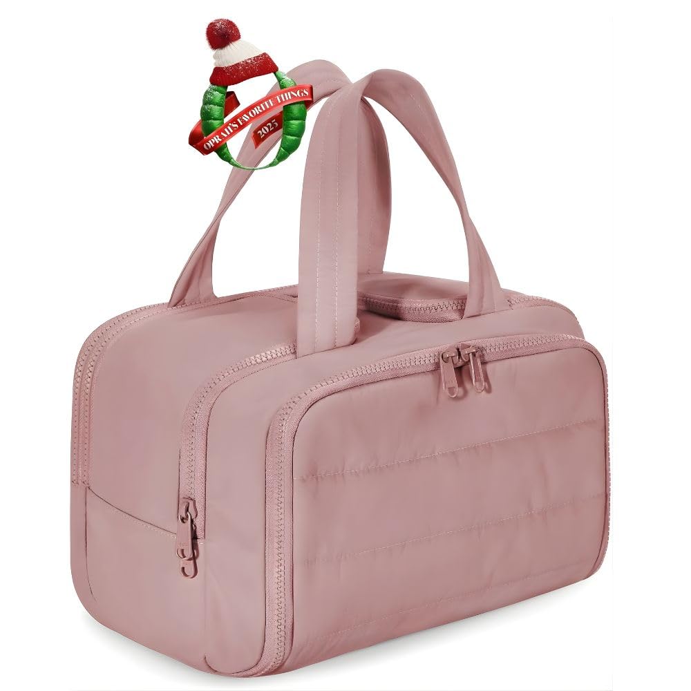 Travel Toiletry Bag, Lightweight Large Wide-Open Toiletry Bag for Women, Puffy Cosmetic Makeup Bag Organizer with Handle for Accessories,Essentials, Toiletrie, Dark Pink, Puffy-image-42