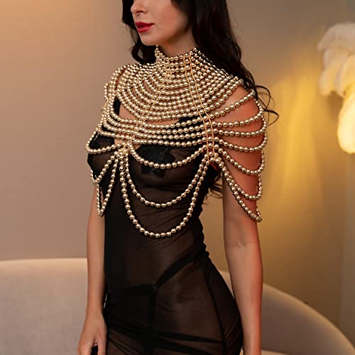 Ccbodily Pearl Body Chain Bra - Fashion Shoulder Necklaces Bra Chain Body Jewelry(A-Gold) #TOP1
