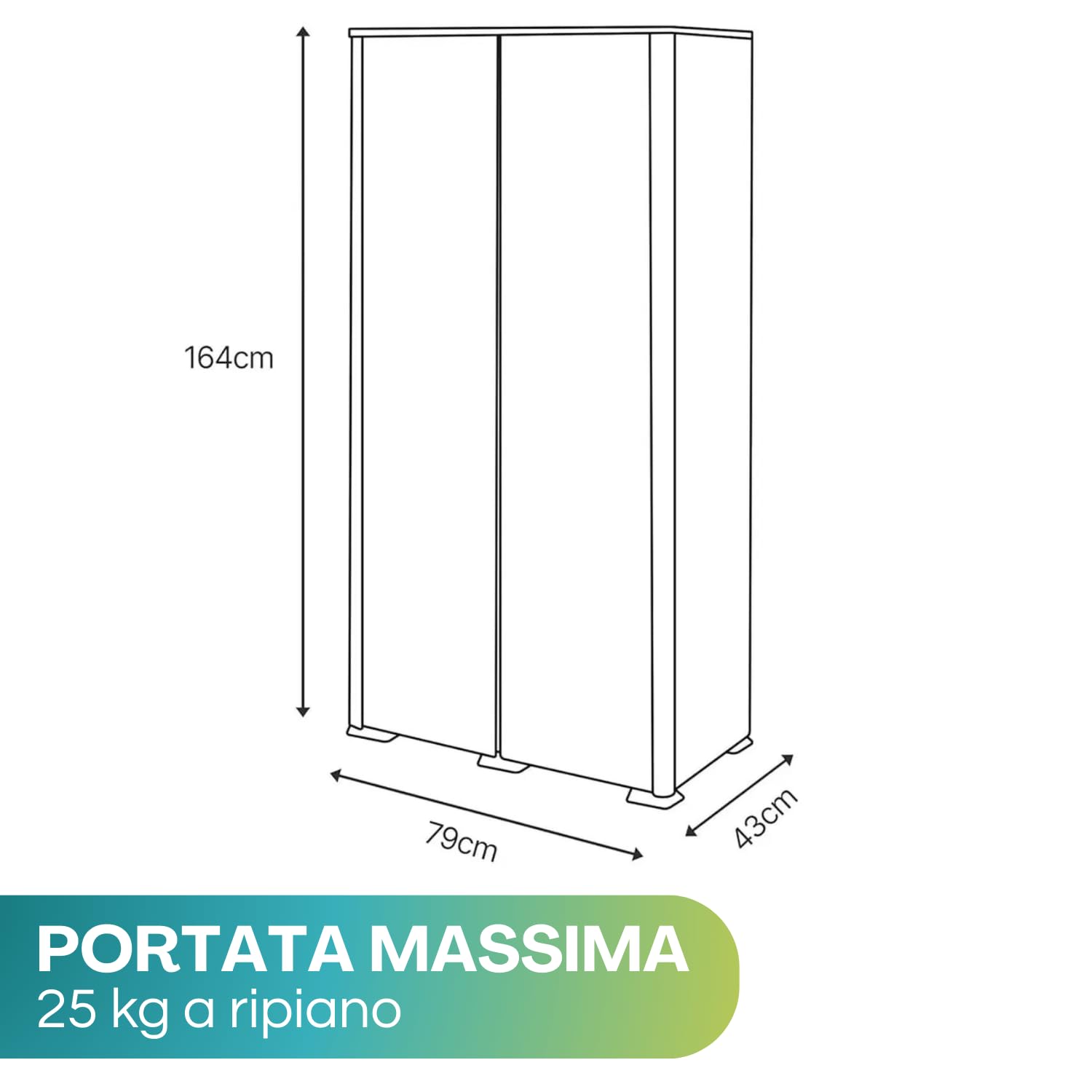 PALUPLUS Portascope Ante Lisce in Plastica, Armadio Multiuso 79x43x164 cm, 3 scomparti, Made in Italy Panna