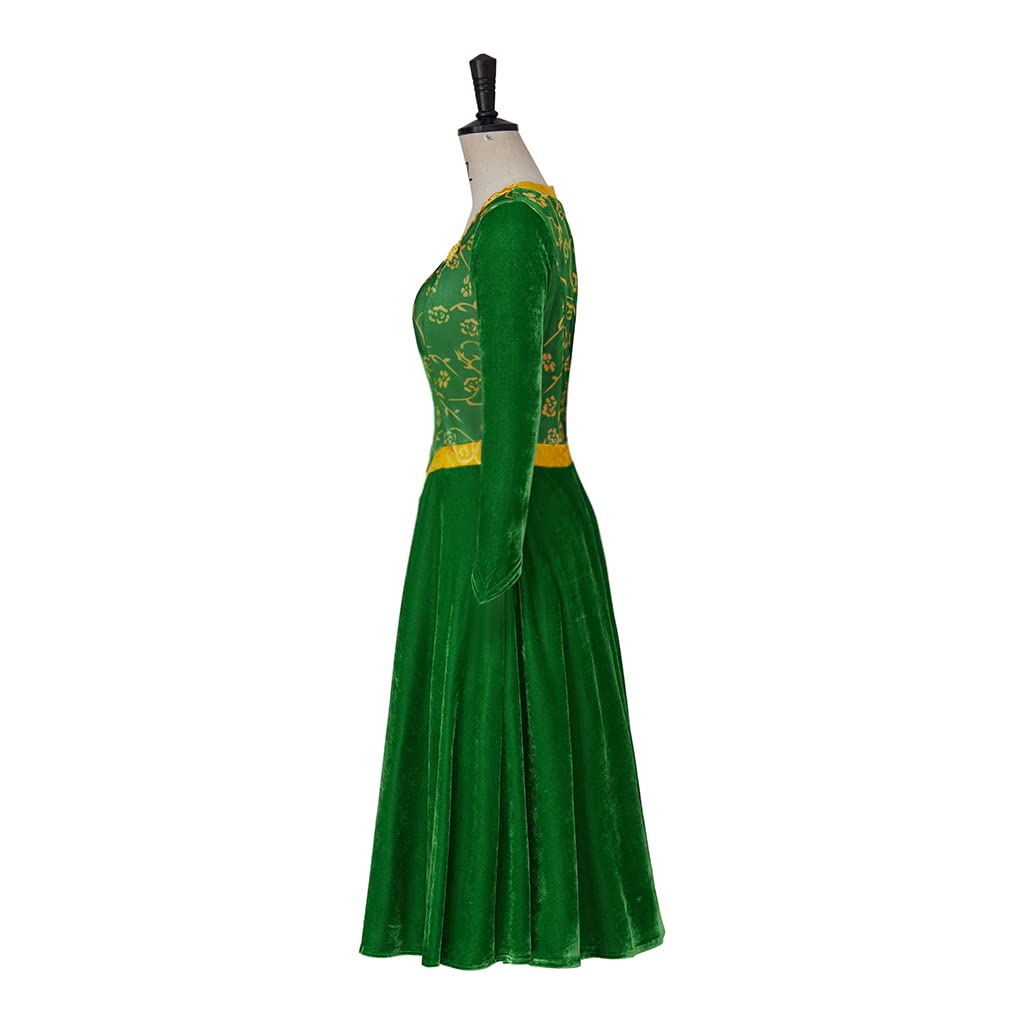 Willyacos Princess Fiona Costume Adult Women Green Velvet Fiona Cosplay Dress Halloween Outfit